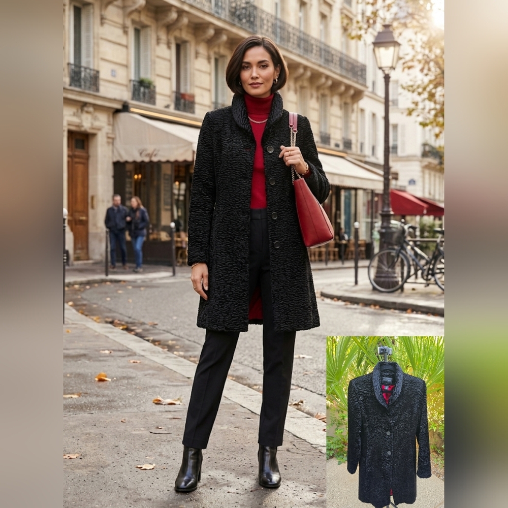 White House Black Market  Luxurious Black Faux Fur Coat, Size S